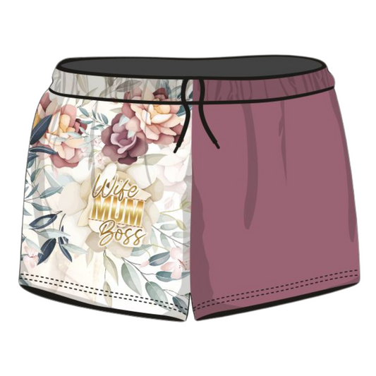 Rugby Shorts | Wife Mum Boss Marble Floral Shorts LJM Designs camping FISHING in stock ladies Ladies Fishing LJM quick dry spo-default spo-disabled sun sun shirt sun shirts sunsafe SWIMMING uv Women WOMEN'S DESIGNS Women's Fishing womens z&tee