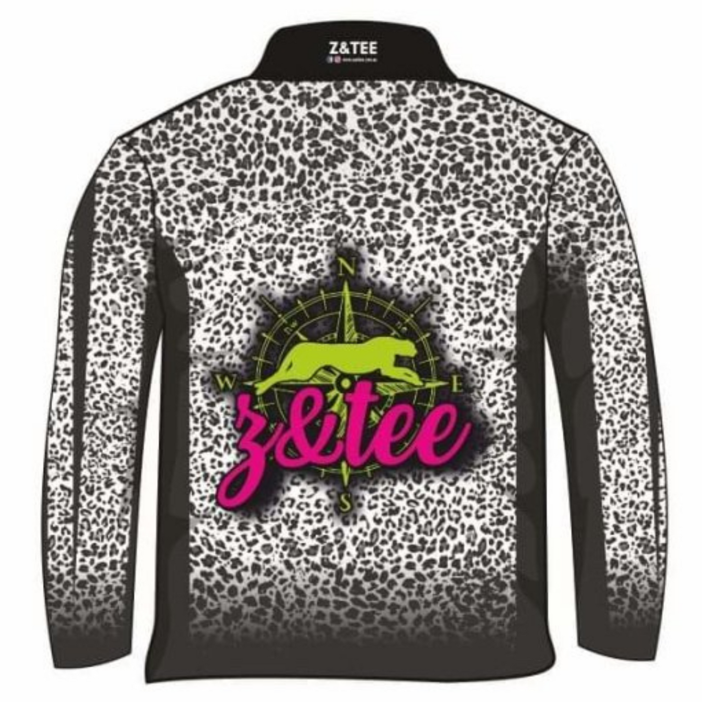 Leopard | Wild Side Snow Leopard Print Sun Shirt - Z&Tee Z and TEE camping fishing leopard leopard print LJM men mens PATTERN AND PLAIN DESIGNS Preorder quick dry spo-default spo-disabled sun sun shirt sun shirts sunsafe uv Women women's WOMEN'S DESIGNS Women's Fishing Women's Fishing Shirt