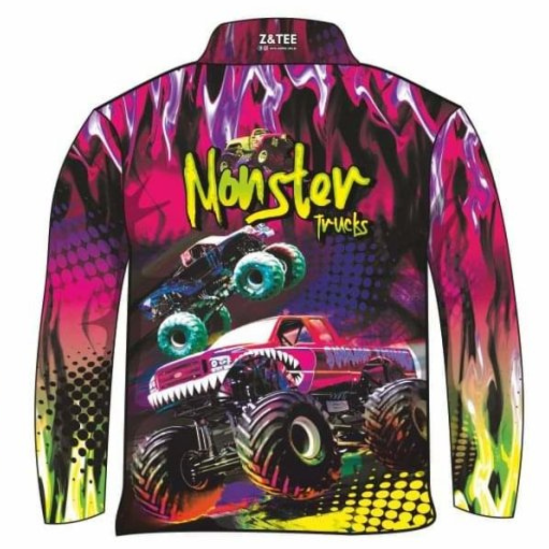Extreme | Monster Truck Pink Fishing Shirt Z and TEE camping Children Fishing Children's Fishing fishing GIRL Girl's Fishing GIRLS DESIGNS LJM Preorder quick dry spo-default spo-disabled sun sun shirt sun shirts sunsafe uv Women