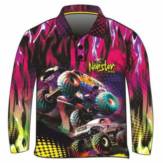 Extreme | Monster Truck Pink Fishing Shirt Z and TEE camping Children Fishing Children's Fishing fishing GIRL Girl's Fishing GIRLS DESIGNS LJM Preorder quick dry spo-default spo-disabled sun sun shirt sun shirts sunsafe uv Women