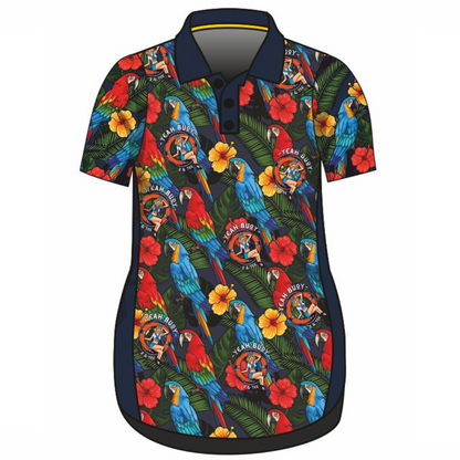 Yeah Buoy Tropical Parrot Navy Lifestyle Dress Long or Short Sleeve Z and TEE cruise Cruising girls MANDALA tropical TROPICAL DESIGNS WOMEN'S DESIGNS womens