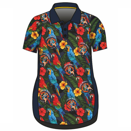 Yeah Buoy Tropical Parrot Navy Lifestyle Dress Long or Short Sleeve Z and TEE cruise Cruising girls MANDALA tropical TROPICAL DESIGNS WOMEN'S DESIGNS womens
