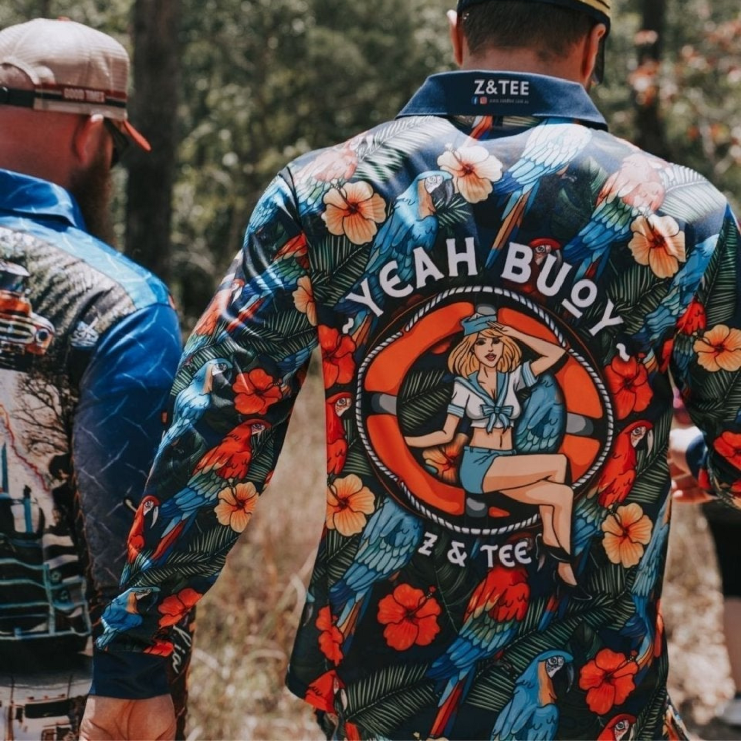 Yeah Buoy Tropical Parrot Navy Shirt Long or Short Sleeve Z and TEE camping cruise Cruising fishing LJM MEN'S DESIGNS Preorder quick dry spo-default spo-disabled sun sun shirt sun shirts sunsafe tropical TROPICAL DESIGNS uv