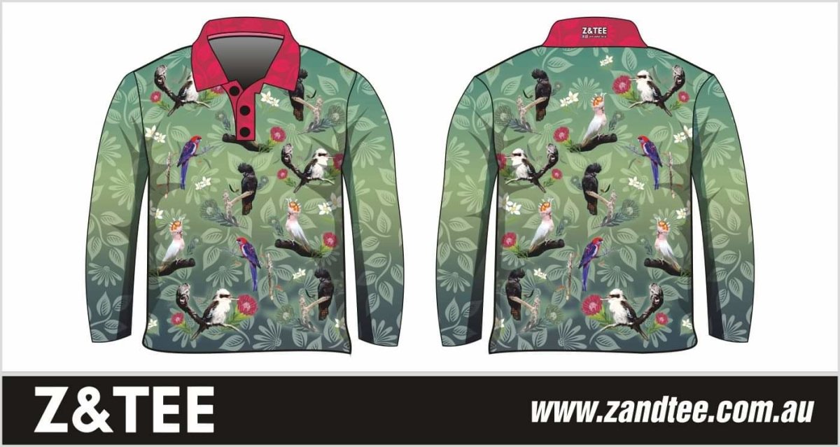 Australian | Birds Green Sun Long and Short Sleeve Shirt - Z&Tee Z and TEE Aussie Australia Australia Day Australian australian bird australian birds Australiana camping cockatoo fishing ladies Ladies Fishing Ladies Fishing Shirt LJM parrot Preorder quick dry spo-default spo-disabled sun sun shirt sun shirts sunsafe uv Women WOMEN'S DESIGNS Women's Fishing Women's Fishing Shirt womens