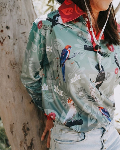 Australian | Birds Green Sun Long and Short Sleeve Shirt - Z&Tee Z and TEE Aussie Australia Australia Day Australian australian bird australian birds Australiana camping cockatoo fishing ladies Ladies Fishing Ladies Fishing Shirt LJM parrot Preorder quick dry spo-default spo-disabled sun sun shirt sun shirts sunsafe uv Women WOMEN'S DESIGNS Women's Fishing Women's Fishing Shirt womens