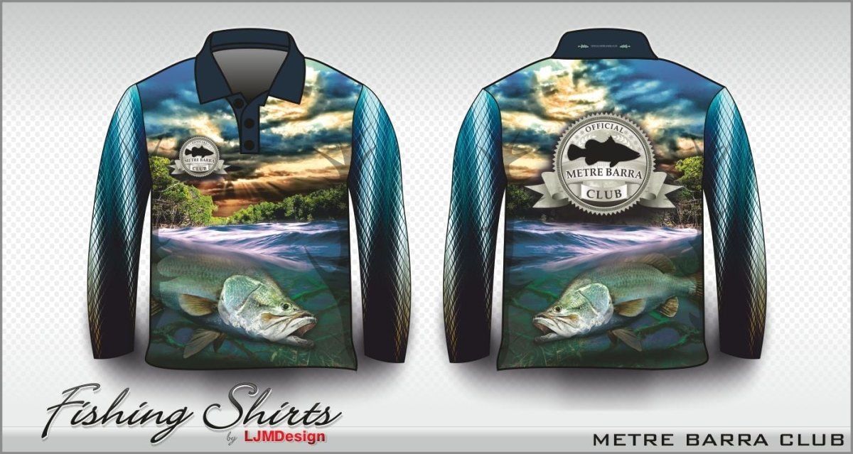 Fishing Barramundi | Metre Barra Club Fishing Shirt Z and TEE barramundi blue boy boys FISH DESIGNS fishing LJM men MEN'S DESIGNS mens Preorder quick dry spo-default spo-disabled sun sun shirt sun shirts sunsafe uv