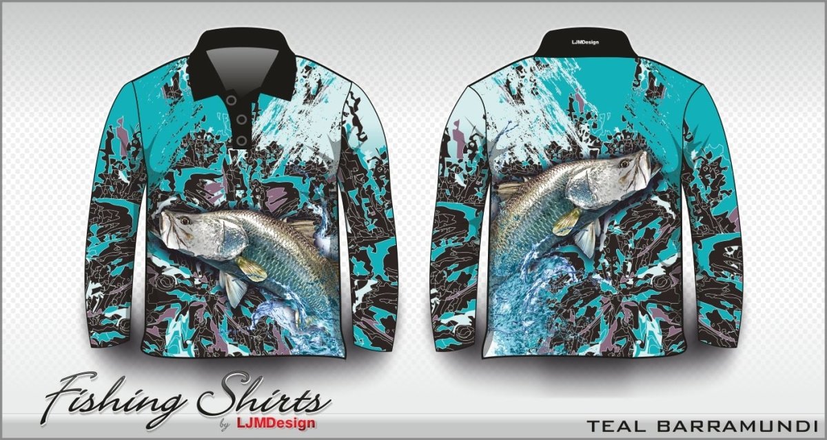 Fishing | Barramundi Teal Fishing Shirt Z and TEE barramundi blue boy boys BOYS DESIGNS FISH DESIGNS fishing girls ladies LJM men MEN'S DESIGNS mens Preorder quick dry spo-default spo-disabled sun sun shirt sun shirts sunsafe uv womens