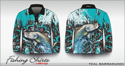 Fishing | Barramundi Teal Fishing Shirt Z and TEE barramundi blue boy boys BOYS DESIGNS FISH DESIGNS fishing girls ladies LJM men MEN'S DESIGNS mens Preorder quick dry spo-default spo-disabled sun sun shirt sun shirts sunsafe uv womens