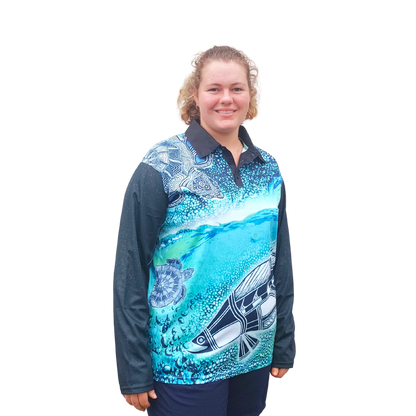 Indigenous Barra and Turtle Shirt Z and TEE ABORIGINAL Australia Australian FIRST NATIONS FIRST NATIONS DESIGNS fishing LJM Preorder quick dry spo-default spo-disabled sun sun shirt sun shirts sunsafe uv WORK
