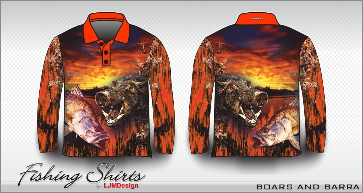 Hunting | Boars and Barra Shirt Long or Short Sleeve Z and TEE barramundi boy boys BOYS DESIGNS FISH DESIGNS fishing hog hogs hunting HUNTING DESIGNS LJM men MEN'S DESIGNS mens pig pig hunting Preorder quick dry spo-default spo-disabled sun sun shirt sun shirts sunsafe uv