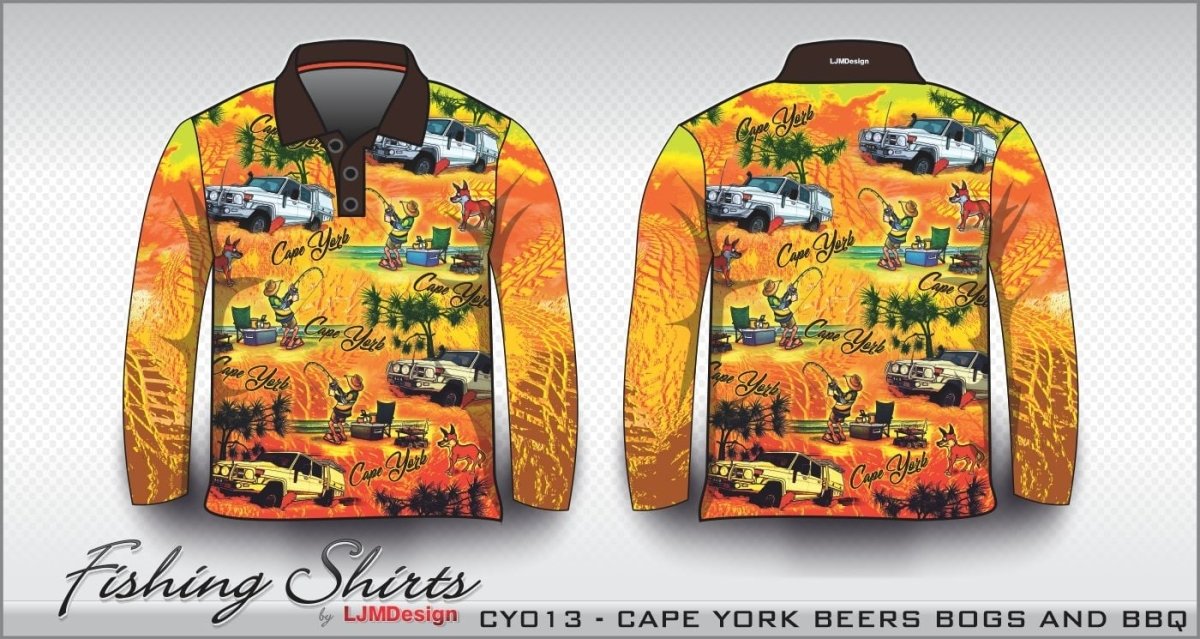 Cape York | Beers Bogs BBQ Shirt Long or Short Sleeve Z and TEE 4x4 boys camping cape cape york CAPE YORK DESIGNS fishing LJM men mens orange Preorder quick dry spo-default spo-disabled sun sun shirt sun shirts sunsafe tip travel uv
