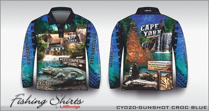 Cape York | Gunshot Croc Blue Shirt Long or Short Sleeve Z and TEE 4x4 blue boy boys camping cape cape york CAPE YORK DESIGNS fishing LJM men mens Preorder quick dry spo-default spo-disabled sun sun shirt sun shirts sunsafe tip travel uv