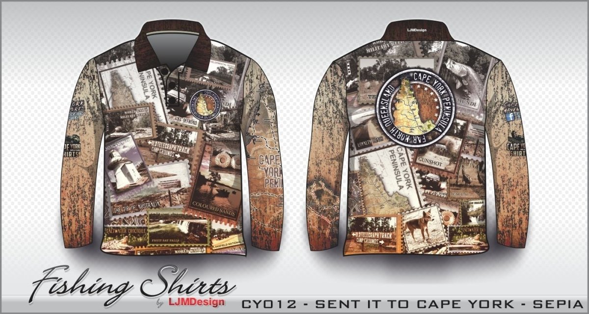 Cape York | Send it to Cape York Sepia Shirt Long or Short Sleeve Z and TEE 4x4 boy boys camping cape cape york CAPE YORK DESIGNS fishing LJM men mens Preorder quick dry spo-default spo-disabled sun sun shirt sun shirts sunsafe tip travel uv