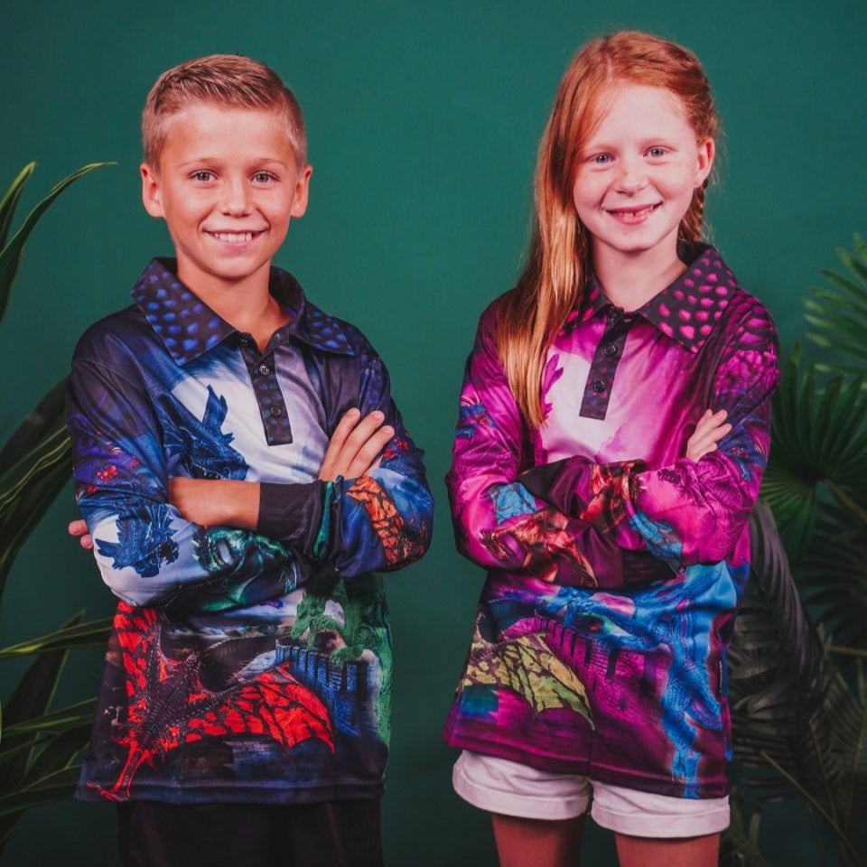 Kids | Castle of Dragons Shirt Long or Short Sleeve Z and TEE blue boys BOYS DESIGNS camping fishing Kid's Fishing Kid's Fishing Apparel KIDS KIDS ALL kids design KIDS DESIGNS Kids UV rated shirt LJM Preorder quick dry spo-default spo-disabled sun sun shirt sun shirts sunsafe uv