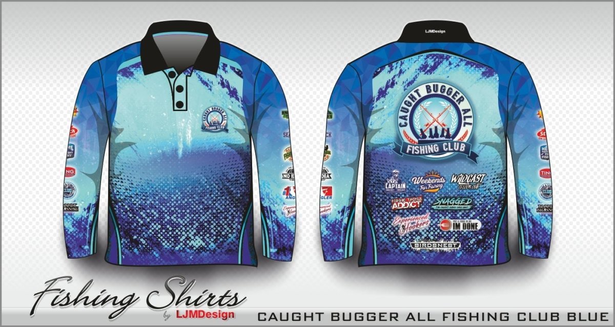 Fishing | Caught Bugger All Fishing Club Blue Fishing Shirt - Z&Tee Z and TEE camping FISH DESIGNS FISHING LJM men MEN'S DESIGNS mens Preorder quick dry spo-default spo-disabled sun sun shirt sun shirts sunsafe uv