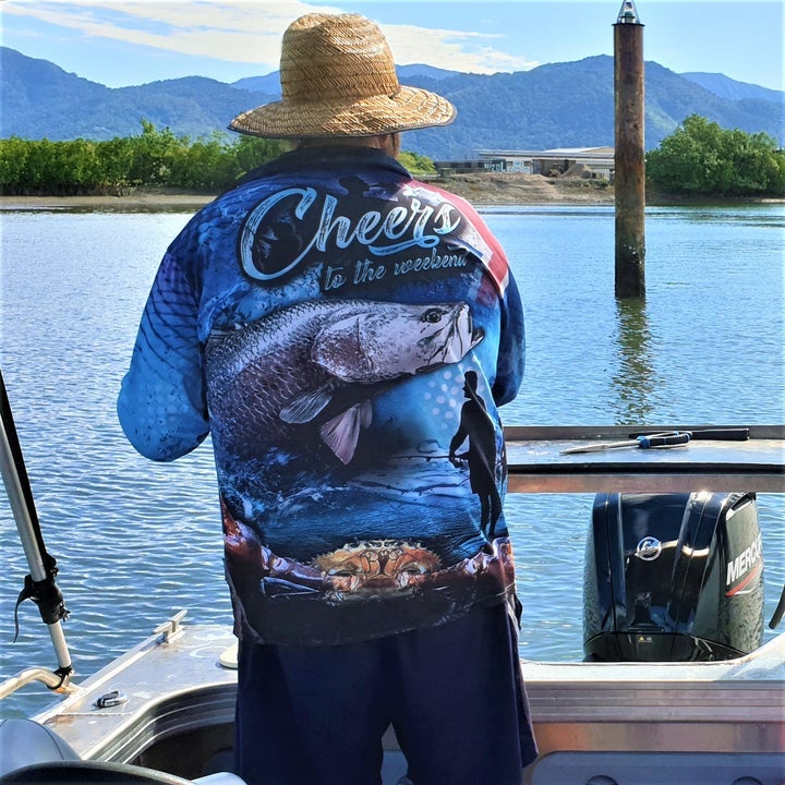 Australian | Cheers to the Weekend Shirt Long or Short Sleeve Z and TEE AUSSIE FLAG Australia Australia Day Australian camping FISH DESIGNS fishing LJM men MEN'S DESIGNS mens Preorder quick dry spo-default spo-disabled sun sun shirt sun shirts sunsafe uv