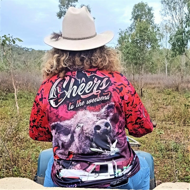 Hunting | Cheers to the Weekend Pink Hunting Shirt Long or Short Sleeve Z and TEE camping cruiser dog fishing landcruiser LJM pig Preorder quick dry spo-default spo-disabled sun sun shirt sun shirts sunsafe uv Women Women's Fishing womens