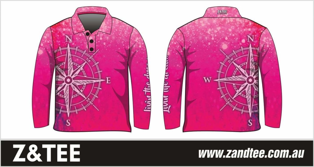 Compass Pink Adventure Shirt Z and TEE camping fishing girls GIRLS DESIGNS group ladies LJM matching PATTERN AND PLAIN DESIGNS pink Preorder quick dry spo-default spo-disabled sun sun shirt sun shirts sunsafe uv women's