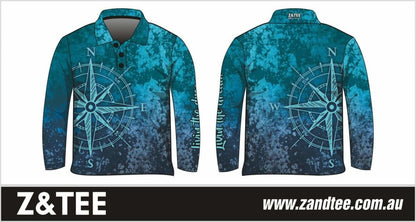 Compass Teal Fishing Shirt Z and TEE camping fishing LJM men MEN'S DESIGNS mens MENS DESIGNS PATTERN AND PLAIN DESIGNS Preorder quick dry spo-default spo-disabled sun sun shirt sun shirts sunsafe uv women's WOMEN'S DESIGNS Women's Fishing Women's Fishing Shirt