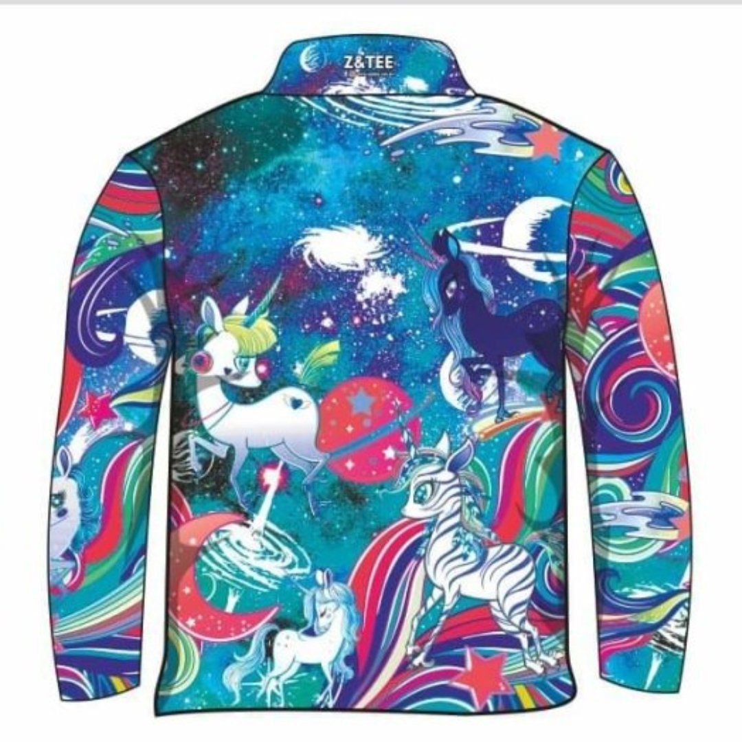 Kids | Cosmic Unicorn Milky Way Blue Shirt Z and TEE camping fishing Girls GIRLS DESIGNS KIDS KIDS ALL kids design KIDS DESIGNS Kids UV rated shirt LJM Preorder quick dry spo-default spo-disabled sun sun shirt sun shirts sunsafe uv