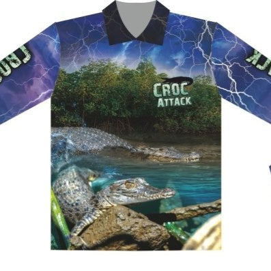 Croc Attack Fishing Shirt Long or Short Sleeve Z and TEE barramundi boy boys COUNTRY WESTERN DESIGNS fishing LJM men mens Preorder quick dry spo-default spo-disabled sun sun shirt sun shirts sunsafe uv western