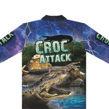 Croc Attack Fishing Shirt Long or Short Sleeve Z and TEE barramundi boy boys COUNTRY WESTERN DESIGNS fishing LJM men mens Preorder quick dry spo-default spo-disabled sun sun shirt sun shirts sunsafe uv western