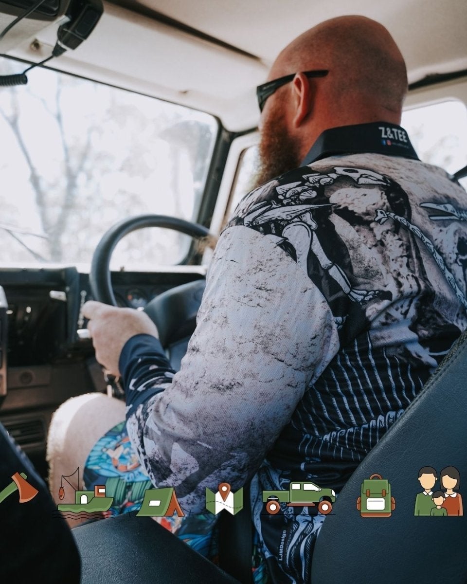 Dinosaur Trail Fossils Bone Fishing Shirt Z and TEE BOYS DESIGNS camping fishing LJM men mens Preorder quick dry spo-default spo-disabled sun sun shirt sun shirts sunsafe uv