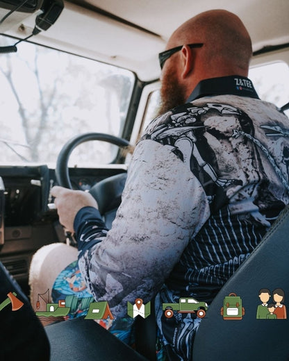 Dinosaur Trail Fossils Bone Fishing Shirt Z and TEE BOYS DESIGNS camping fishing LJM men mens Preorder quick dry spo-default spo-disabled sun sun shirt sun shirts sunsafe uv