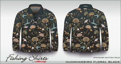 Pattern | Hummingbird Floral Black Shirt Z and TEE Australia Australia Day Australian camping fishing LJM men mens PATTERN AND PLAIN DESIGNS Preorder quick dry spo-default spo-disabled sun sun shirt sun shirts sunsafe uv WOMEN'S DESIGNS