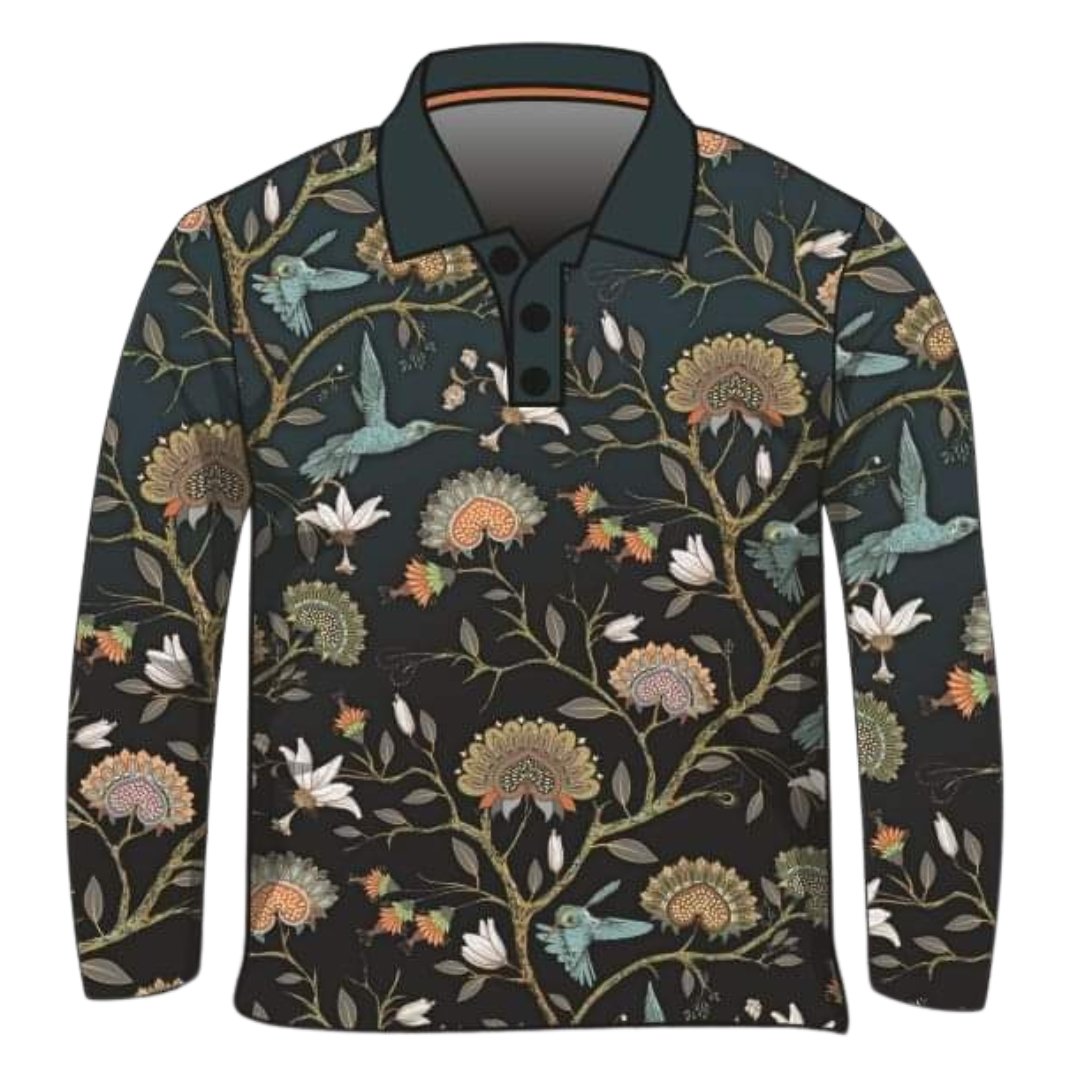 Pattern | Hummingbird Floral Black Shirt Z and TEE Australia Australia Day Australian camping fishing LJM men mens PATTERN AND PLAIN DESIGNS Preorder quick dry spo-default spo-disabled sun sun shirt sun shirts sunsafe uv WOMEN'S DESIGNS