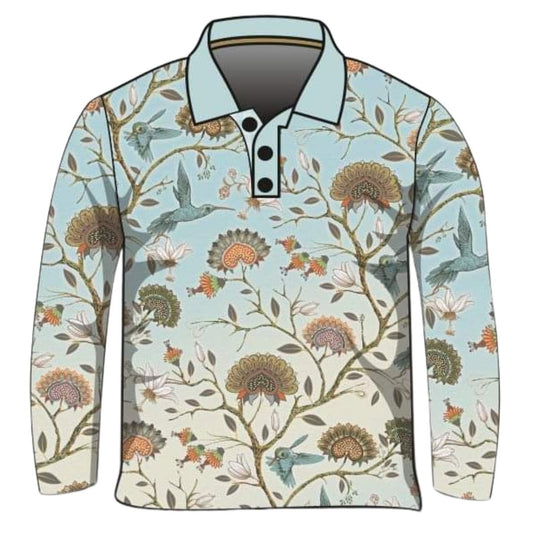 Pattern | Hummingbird Floral Blue Shirt Long or Short Sleeve Z and TEE bird BIRDS camping fishing LJM PATTERN AND PLAIN DESIGNS Preorder quick dry spo-default spo-disabled sun sun shirt sun shirts sunsafe uv WOMEN'S DESIGNS