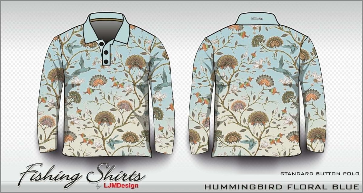 Pattern | Hummingbird Floral Blue Shirt Long or Short Sleeve Z and TEE bird BIRDS camping fishing LJM PATTERN AND PLAIN DESIGNS Preorder quick dry spo-default spo-disabled sun sun shirt sun shirts sunsafe uv WOMEN'S DESIGNS