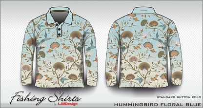 Pattern | Hummingbird Floral Blue Shirt Long or Short Sleeve Z and TEE bird BIRDS camping fishing LJM PATTERN AND PLAIN DESIGNS Preorder quick dry spo-default spo-disabled sun sun shirt sun shirts sunsafe uv WOMEN'S DESIGNS