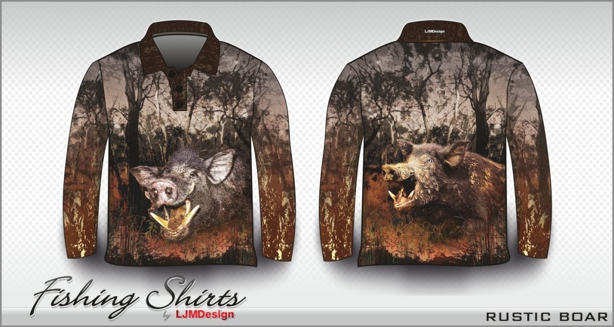 Hunting | Rustic Boar Shirt Long or Short Sleeve Z and TEE boar brown camping fishing hog hogs hunting HUNTING DESIGNS LJM men MEN'S DESIGNS mens pig pig hunting pigging Preorder quick dry spo-default spo-disabled sun sun shirt sun shirts sunsafe uv