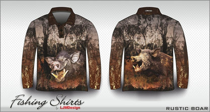 Hunting | Rustic Boar Shirt Long or Short Sleeve Z and TEE boar brown camping fishing hog hogs hunting HUNTING DESIGNS LJM men MEN'S DESIGNS mens pig pig hunting pigging Preorder quick dry spo-default spo-disabled sun sun shirt sun shirts sunsafe uv