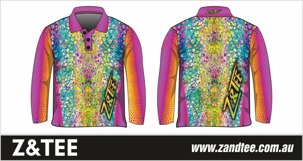 Pattern | Kaleidoscope Serpent Shirt Long or Short Sleeve Z and TEE camping fishing GIRL'S DESIGNS Girls ladies LJM pink Preorder quick dry rainbow spo-default spo-disabled sun sun shirt sun shirts sunsafe uv women's WOMEN'S DESIGNS