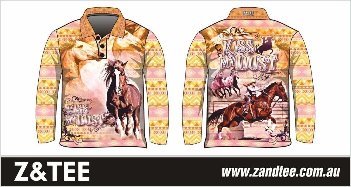 Western | Kiss My Dust Shirt Long or Short Sleeve Z and TEE camping COUNTRY WESTERN DESIGNS fishing LJM men mens Preorder quick dry spo-default spo-disabled sun sun shirt sun shirts sunsafe uv WOMEN'S DESIGNS
