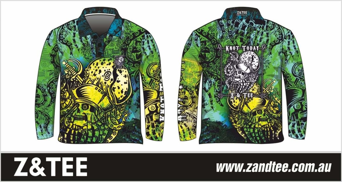 Knot Today | Green Yellow Kraken Fishing Shirt Z and TEE boy boys BOYS DESIGNS camping fishing green LJM men MEN'S DESIGNS mens ocean pirate Preorder quick dry sea spo-default spo-disabled sun sun shirt sun shirts sunsafe uv yellow