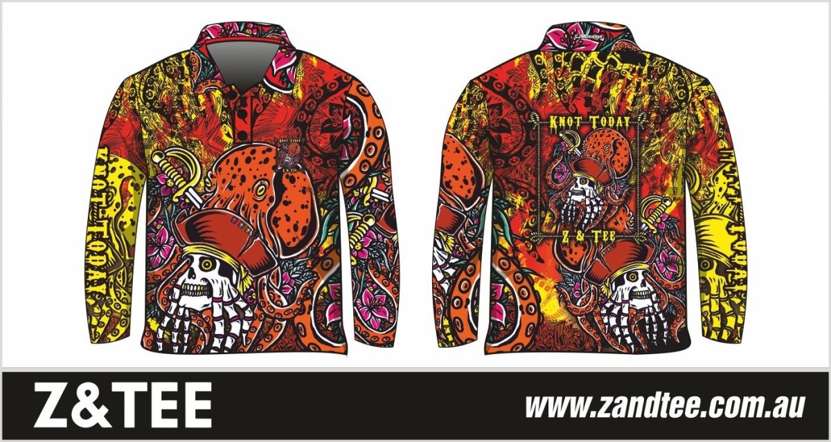 Knot Today | Red Kraken Shirt Long or Short Sleeve Z and TEE BOYS DESIGNS camping fishing LJM men MEN'S DESIGNS mens Preorder quick dry spo-default spo-disabled sun sun shirt sun shirts sunsafe uv