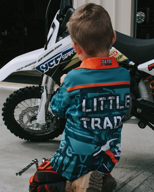 Kids | Little Tradie Shirt Long or Short Sleeve Z and TEE boy boys BOYS DESIGNS bunnings camping construction father's day fishing green kid Kid's Fishing Kid's Fishing Apparel Kid's Fishing Shirt Kid's Uv Rated Shirts kids KIDS ALL kids design KIDS DESIGNS Kids UV rated shirt LJM Preorder quick dry spo-default spo-disabled sun sun shirt sun shirts sunsafe tradie uv