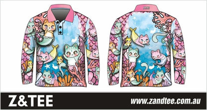 Kids | Mermazing Mercat Shirt Long or Short Sleeve Z and TEE camping cat fishing GIRL'S DESIGNS girls kid Kid's Fishing Kid's Fishing Apparel Kid's Fishing Shirt Kid's Uv Rated Shirts kids KIDS ALL kids design KIDS DESIGNS Kids UV rated shirt kitty LJM merkitty mermaid pink Preorder purcat purrcat quick dry spo-default spo-disabled sun sun shirt sun shirts sunsafe uv