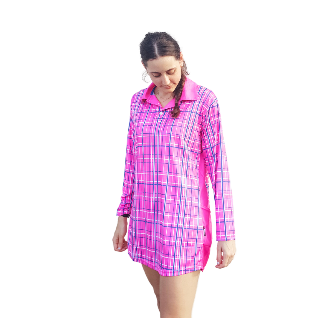  Pre-Order  Pink Tartan Blue Stripe Lifestyle Dress - Long Or Short Sleeves Z and TEE girls WOMEN'S DESIGNS womens