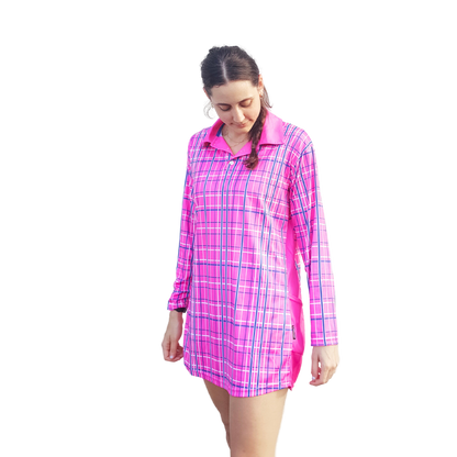  Pre-Order  Pink Tartan Blue Stripe Lifestyle Dress - Long Or Short Sleeves Z and TEE girls WOMEN'S DESIGNS womens