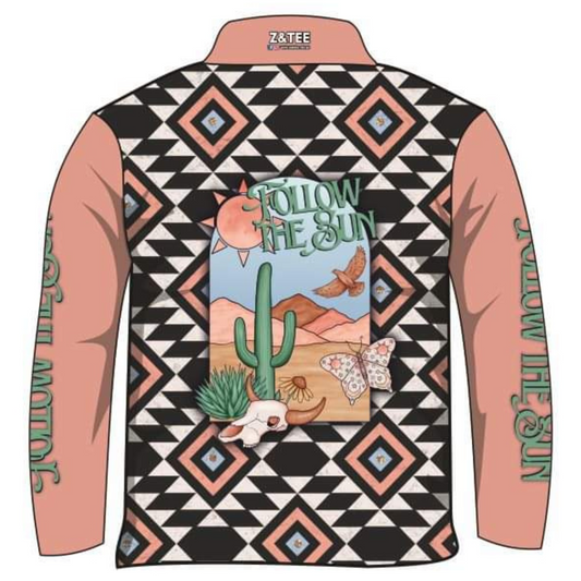 Western | Follow the Sun Western Black Aztec Shirt Long or Short Sleeve Z and TEE Australia Australia Day Australian Australiana camping COUNTRY WESTERN DESIGNS fishing LJM men mens Preorder quick dry spo-default spo-disabled sun sun shirt sun shirts sunsafe uv WOMEN'S DESIGNS