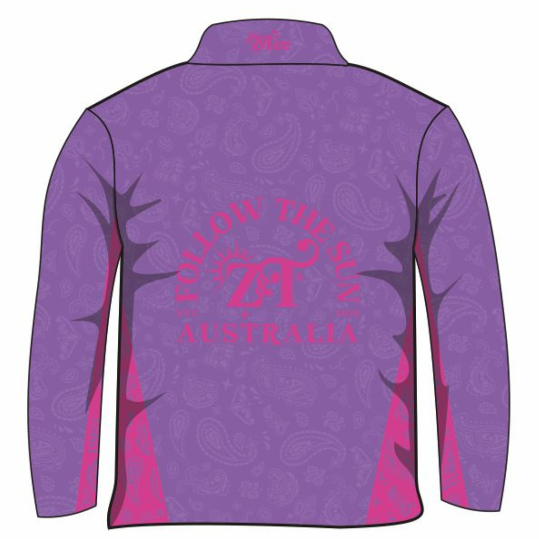 Pattern | Follow the Sun Paisley Lilac Pink Shirt Long or Short Sleeve Z and TEE camping country COUNTRY WESTERN DESIGNS fishing Girls GIRLS DESIGNS LJM outback PATTERN AND PLAIN DESIGNS Preorder quick dry spo-default spo-disabled sun sun shirt sun shirts sunsafe uv western womens