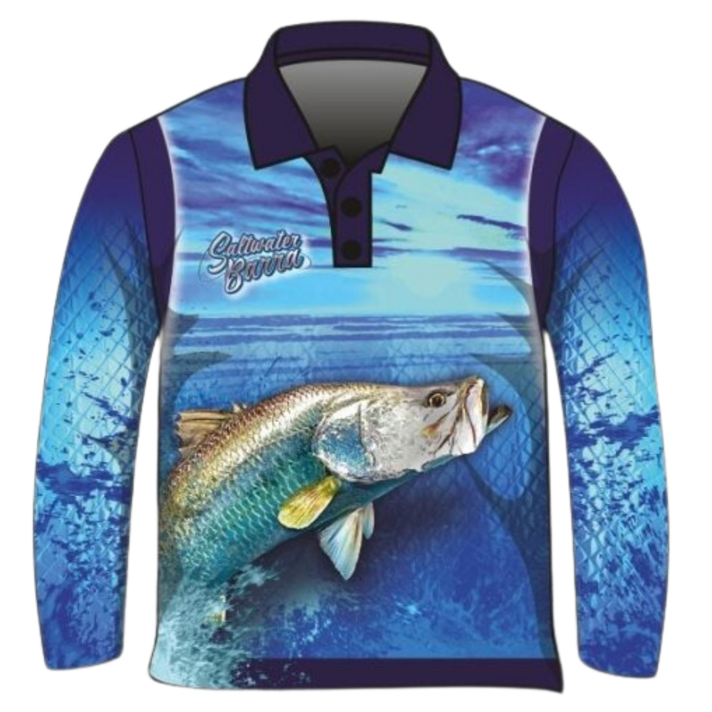 Fishing | Barramundi Saltwater Blue Fishing Shirt Z and TEE barramundi blue boy boys BOYS DESIGNS FISH DESIGNS fishing LJM men MEN'S DESIGNS mens Preorder quick dry spo-default spo-disabled sun sun shirt sun shirts sunsafe uv