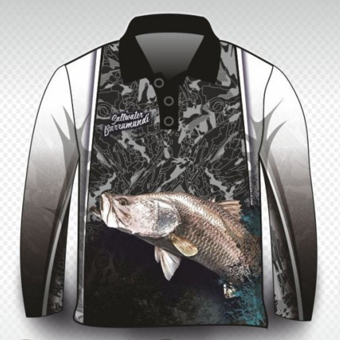 Fishing | Barramundi Saltwater Camo Fishing Shirt Z and TEE barramundi boy boys FISH DESIGNS fishing LJM men MEN'S DESIGNS mens Preorder quick dry spo-default spo-disabled sun sun shirt sun shirts sunsafe uv