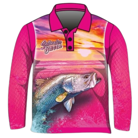 Fishing | Barramundi Saltwater Pink Fishing Shirt Z and TEE barramundi FISH DESIGNS fishing girls ladies LJM Preorder quick dry spo-default spo-disabled sun sun shirt sun shirts sunsafe uv womens