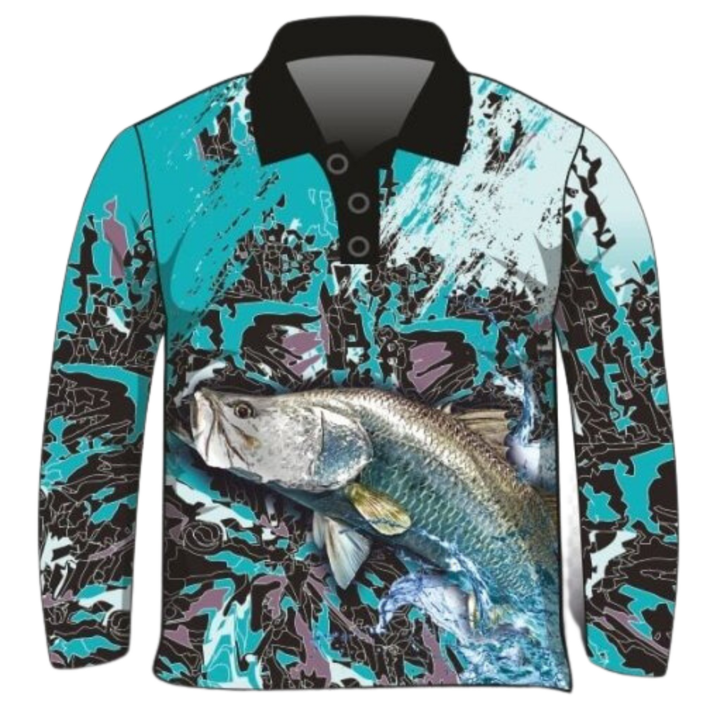 Fishing | Barramundi Teal Fishing Shirt Z and TEE barramundi blue boy boys BOYS DESIGNS FISH DESIGNS fishing girls ladies LJM men MEN'S DESIGNS mens Preorder quick dry spo-default spo-disabled sun sun shirt sun shirts sunsafe uv womens