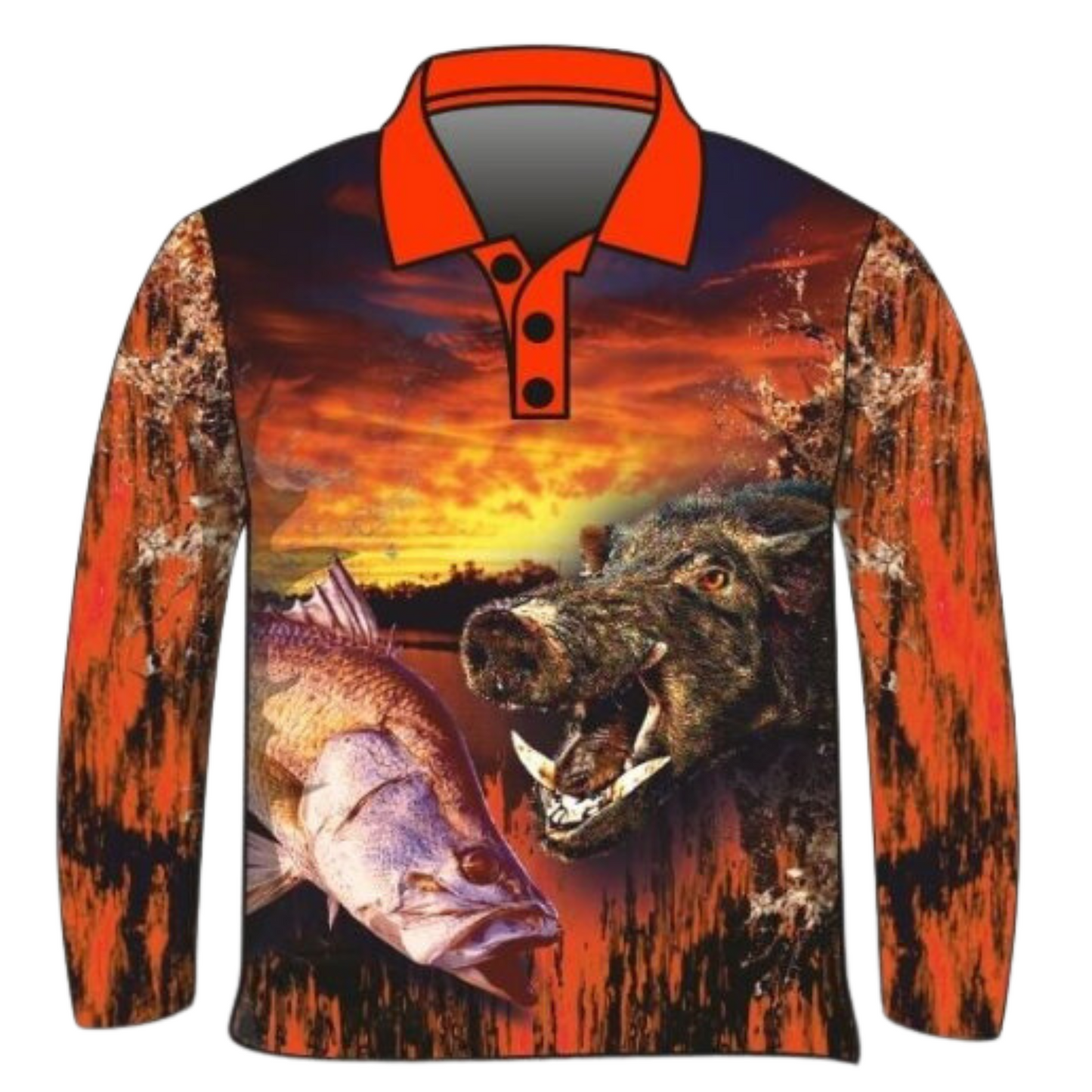 Hunting | Boars and Barra Shirt Long or Short Sleeve Z and TEE barramundi boy boys BOYS DESIGNS FISH DESIGNS fishing hog hogs hunting HUNTING DESIGNS LJM men MEN'S DESIGNS mens pig pig hunting Preorder quick dry spo-default spo-disabled sun sun shirt sun shirts sunsafe uv